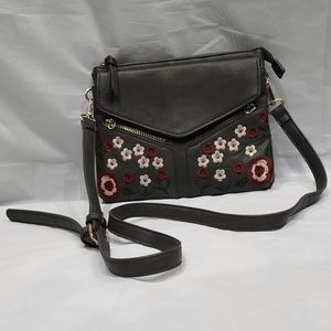 Grey floral embroidered crossbody purse bag